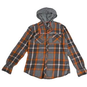 Men's Hooded Plaid Flannel Size‎ Small Shirt Orange Grey Slim Fit Countrycore